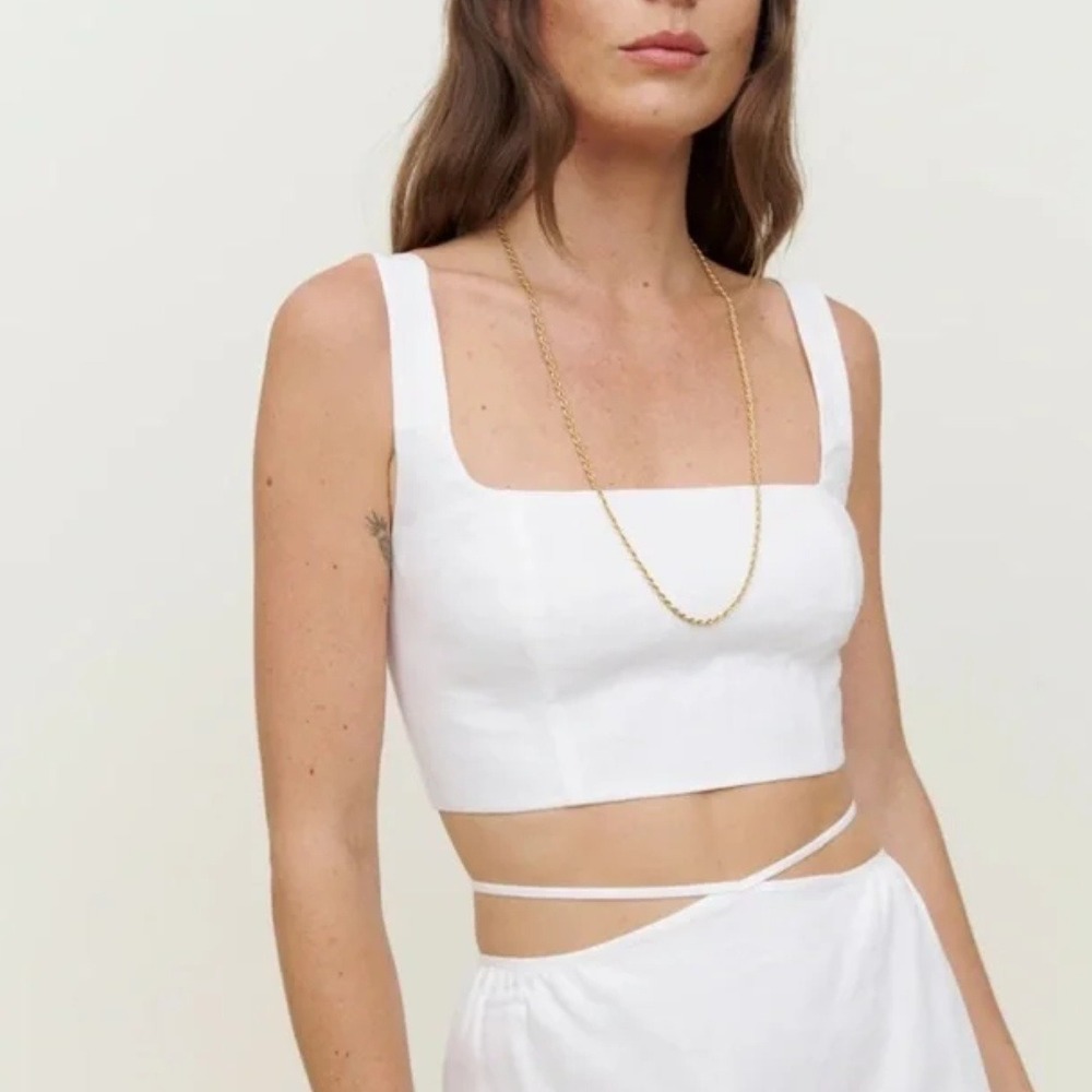 Reformation | NWT Pepper 100% Linen Cropped Tank Top in White